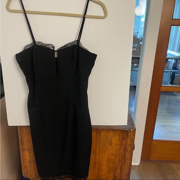 Black vintage look slip Dress lace mini strappy lbd - Picture 4 of 8